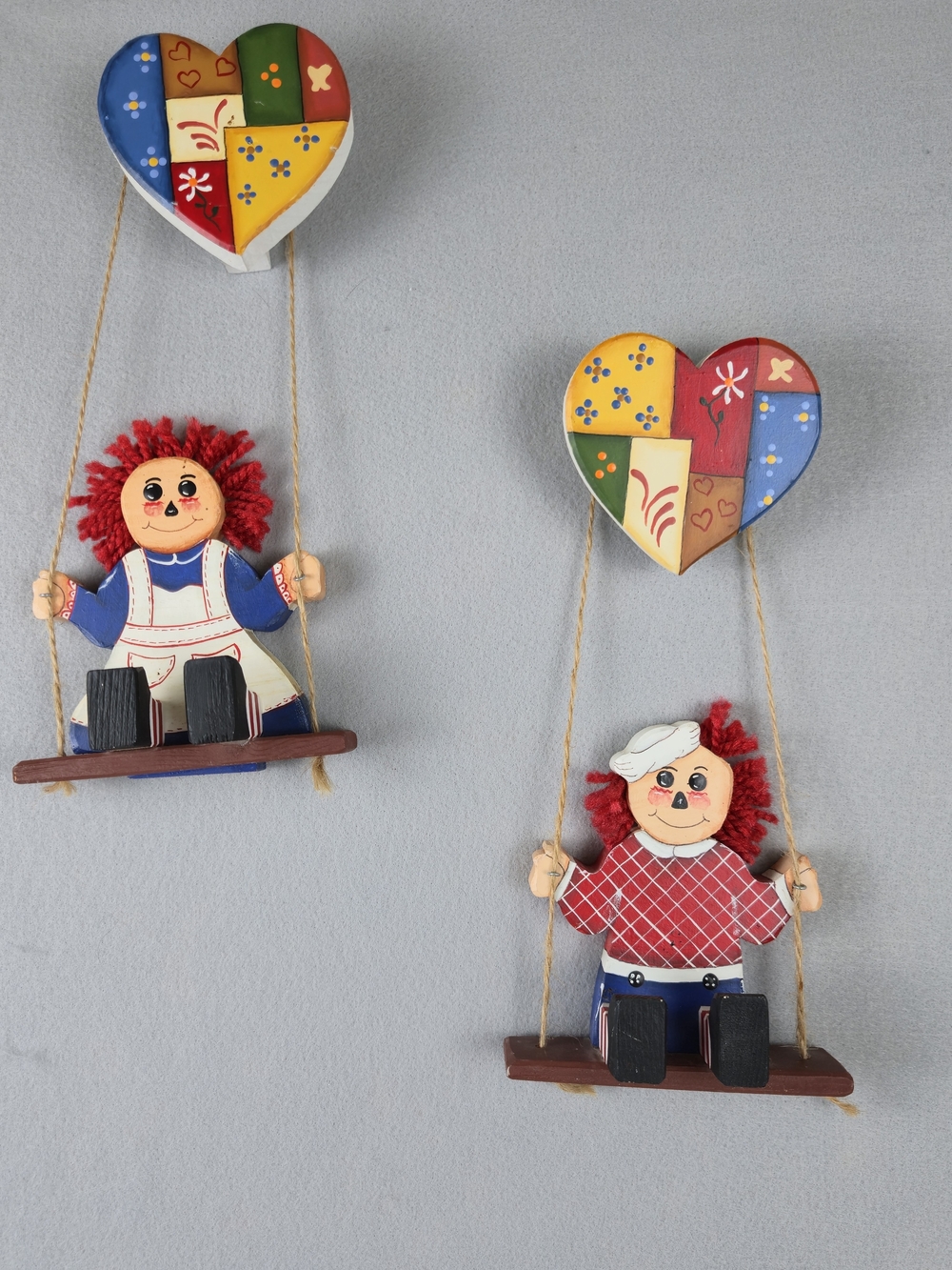 Vintage 1996 Handcrafted Folk Art Raggedy Ann & Andy Swing Set